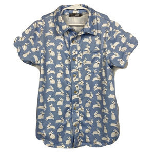 Millie & Maxx Shirt Boys Sz 8‎ Blue White Bunny Print Stretch Button Up Collar